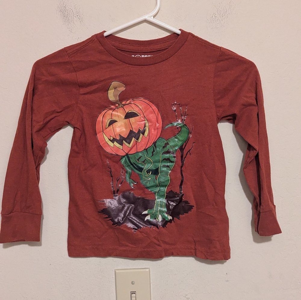Copper denim pumpkin head dinosaur rust colored long sleeve shirt size 5